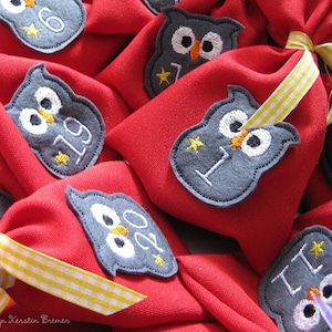 ITH embroidery file advent calendar numbers pendant 13x18 - owl advent calendar numbers with star in the hoop embroidery pattern