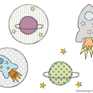 Embroidery file rocket set 10x10 (4x4) | Doodle applique embroidery design for embroidery machines | Embroidery design for children - space, spaceship, planet
