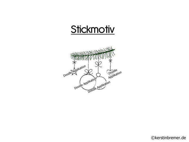 Stickdatei Christbaumkugeln 10x10 4x4 Doodle Applikation Stickmuster Weihnachtskugeln mit Tannenzweig, Herz und Stern Bild 2