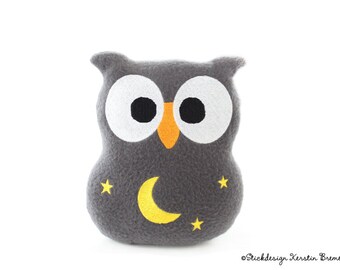 ITH embroidery file owl 13x18 (5x7) with moon and stars - pendant, cuddly toy & decoration