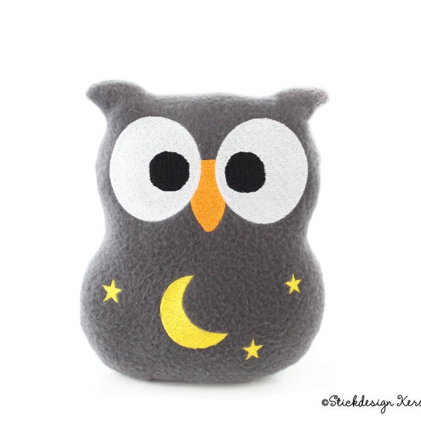 ITH embroidery file owl 13x18 (5x7) with moon and stars - pendant, cuddly toy & decoration