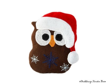 ITH Embroidery File Nikolaus Owl 10x10 (4x4) Pendant Embroidery Pattern, Keychain, Stuffed Animal, Decoration for Christmas & Advent