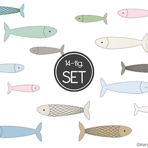 Stickdatei Sardine Set 10x10 Doodle Applikation Stickmuster Fische Bild 1