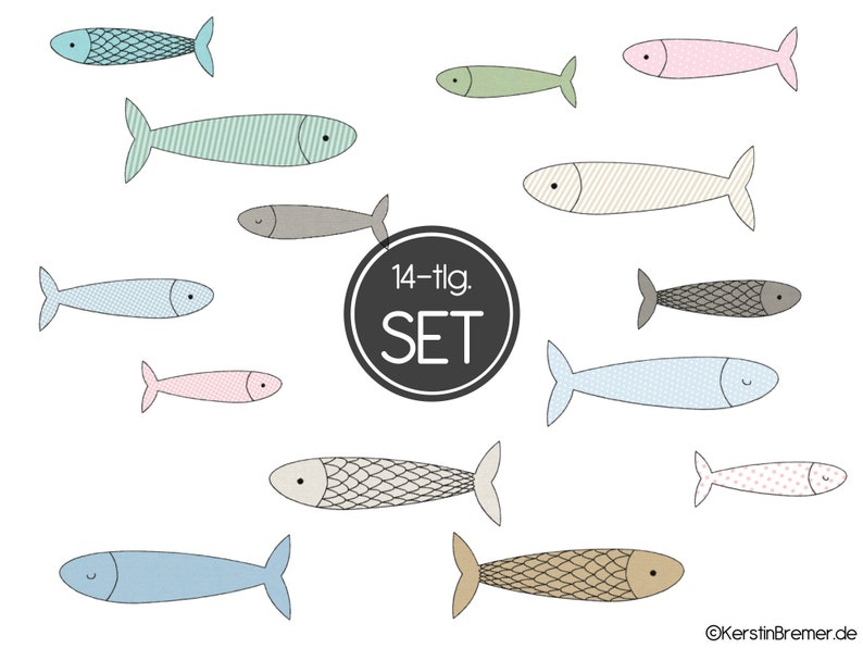 Stickdatei Sardine Set 10x10 Doodle Applikation Stickmuster Fische Bild 1