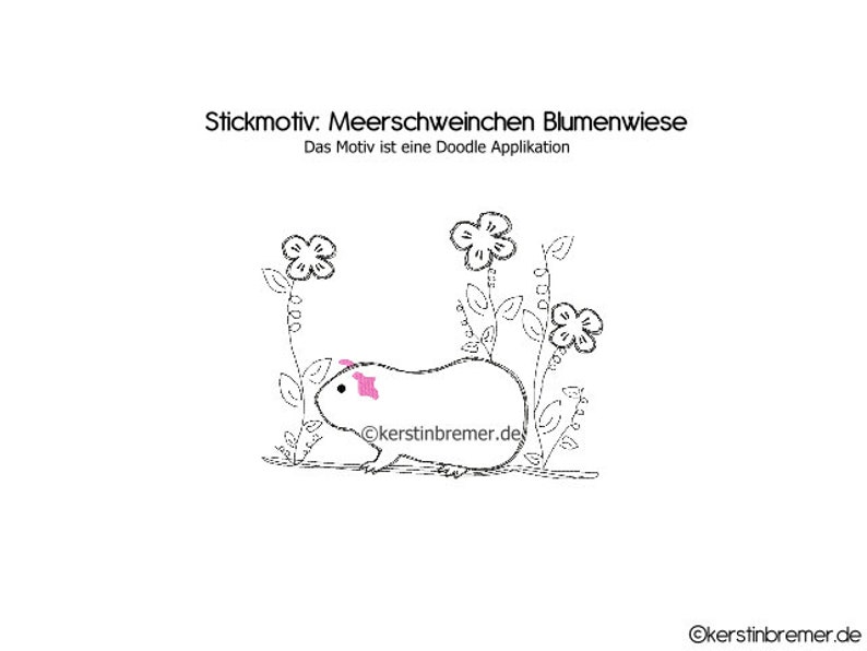 Stickdatei Meerschweinchen im Klee 10x10 Stickrahmen, niedliches Meerschweinchen Doodle Applikation Stickmuster Bild 2