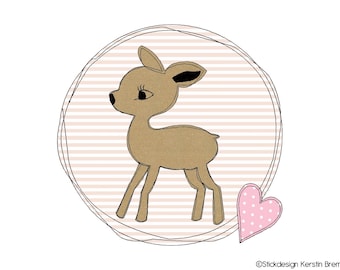 Stickdatei Reh Emily 13x18 (5x7) - Rehkitz Doodle Button Applikation Stickmuster