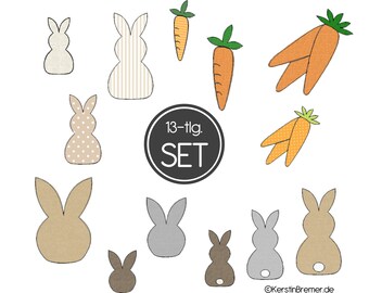 Embroidery file Easter 13x18 + 16x26 | Doodle applique embroidery pattern rabbit, Easter bunny, carrot, carrot, rabbit head, bunny, Easter decoration