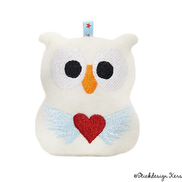 ITH Embroidery File Owl 10x10 (4x4) with Angel Wing and Heart - Pendant, Cuddly Toy & Decoration