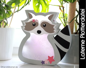Raccoon Lantern SVG DXF plotter file with crafting instructions for download, St. Martin's lantern template, St. Martin's Day lantern for children, lantern festival