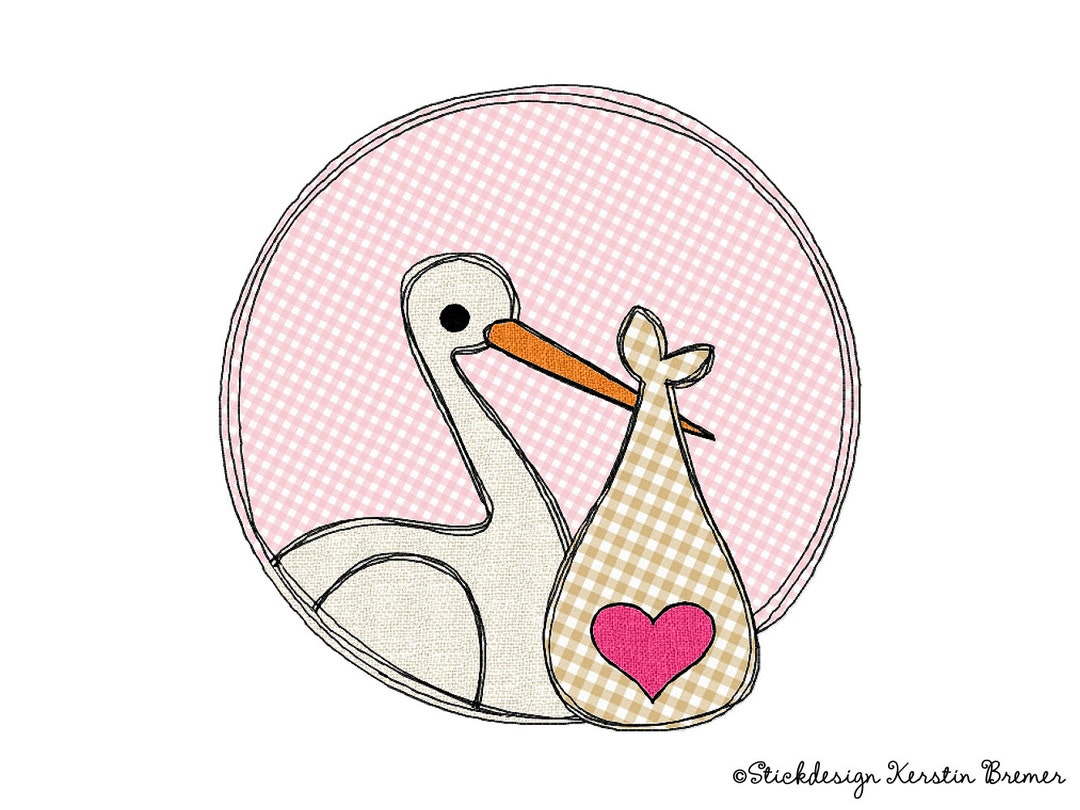 Embroidery File Stork Heart Diaper Button 10x10 (4x4) Doodle ...