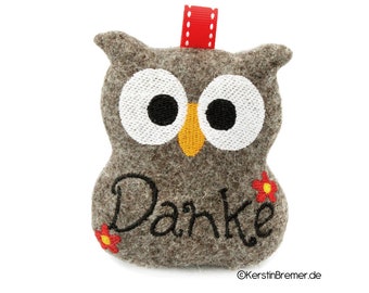 ITH embroidery file owl thank you | In the Hoop Embroidery Design | Pendant, key chain, cuddly toy & gift