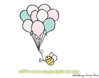 Embroidery File Balloon Bee 13x18 (5x7) Doodle Application Embroidery Pattern