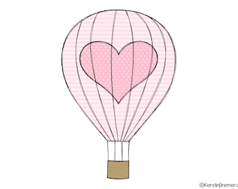 Stickdatei Heißluftballon mit Herz 10x10 (4x4) - Ballon Doodle Applikation Stickmuster