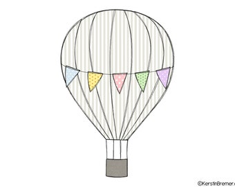 Embroidery file hot air balloon pennant chain 10x10 (4x4) Balloon Doodle applique embroidery pattern with pennant