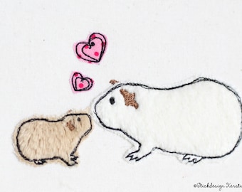 Stickdatei Meerschweinchen Liebe 13x18 (5x7) Doodle Applikation Stickmuster