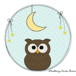 Embroidery File Owl Moon Button 13x18 (5x7) Doodle Application Embroidery Pattern