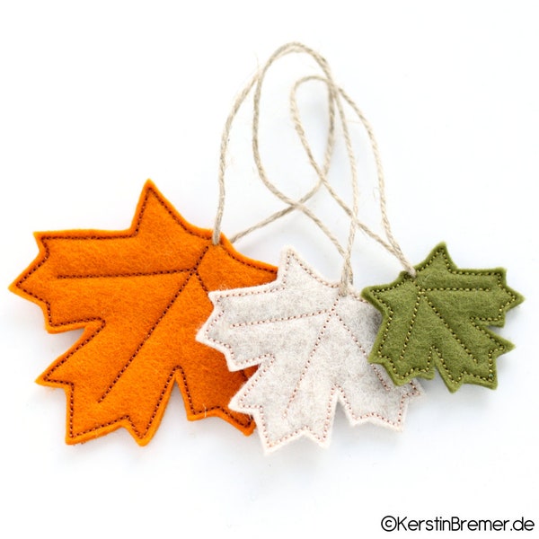 ITH embroidery file leaves 10x10 set - 3 maple leaves leaf embroidery pattern, autumn pendant, fabric leaves, felt leaves, mobile, keychain,