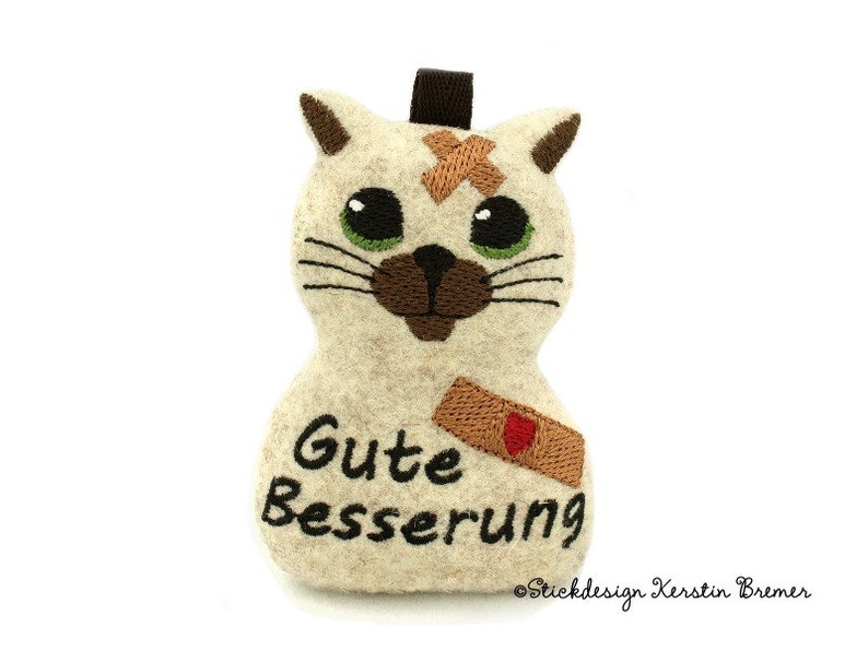 ITH Embroidery File Cat Get Well Soon In the Hoop Embroidery Design Cat pendant, keychain, cuddly toy & gift for recovery image 1