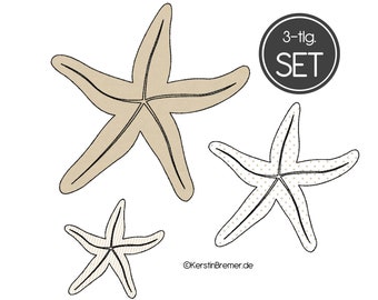 Embroidery file starfish set - small mini doodle application, maritime embroidery motifs for 10x10 frames - summer, beach & sea embroidery pattern