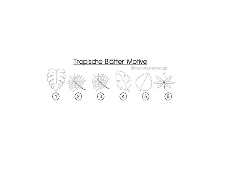 Stickdatei Tropische Blätter 18x30 7x12 Set 6 Doodle Applikation Stickmuster Pflanzenblätter Monstera, Dschungel, Palm, Palmblätter Bild 4