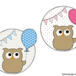 Embroidery file balloon owl 13x18 (5x7) set - 2 doodle application embroidery pattern button with pennant chain and balloons
