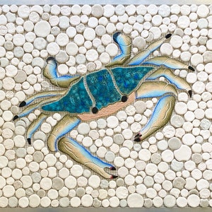20x24 Custom Handmade Ceramic Blue Crab Backsplash or Shower Insert ready to install on mesh.