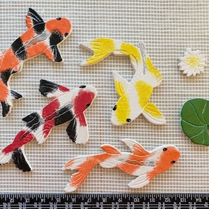 Back in stock! NEW LARGER DESIGN. Set of 4. Custom Ceramic Tile Koi Fish plus Lilly Pad and Flower.