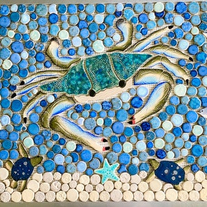 20x24 Custom Mosaic Blue Crab Back Splash or Shower Insert,