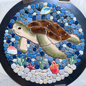 DIY Custom Mosaic Sea Turtle "Marley" Back Splash or Shower Insert.