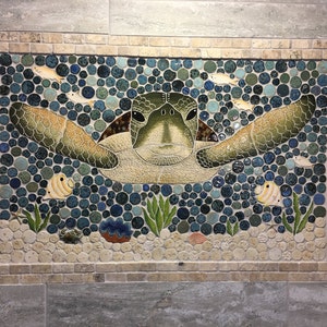 20x32 Custom Mosaic Sea Turtle &quot;Surf&quot; ( Honu )Back Splash or Shower Insert