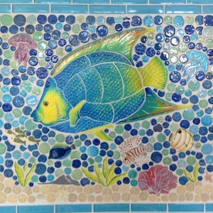 Angel Fish Ceramic Tile Mosaic Backsplash, Shower insert or Wall Art. 20x24