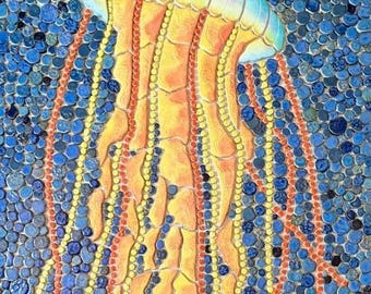 20x32 Inches. Custom Mosaic Jellyfish Back-splash or Shower Insert