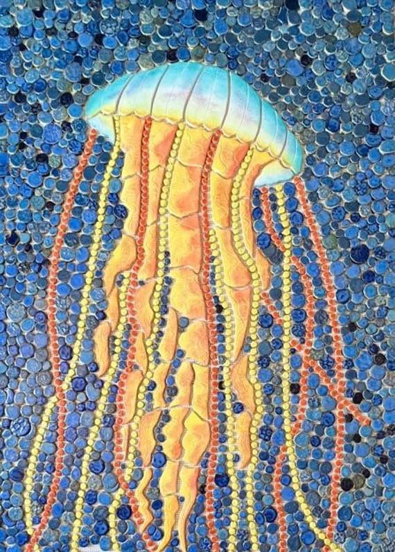 20x32 Inches. Custom Mosaic Jellyfish Back-splash or Shower Insert