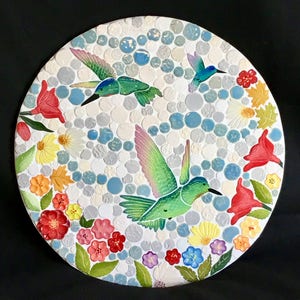 DIY Custom Mosaic Hummingbirds Back Splash. Shower Insert or wall decor.