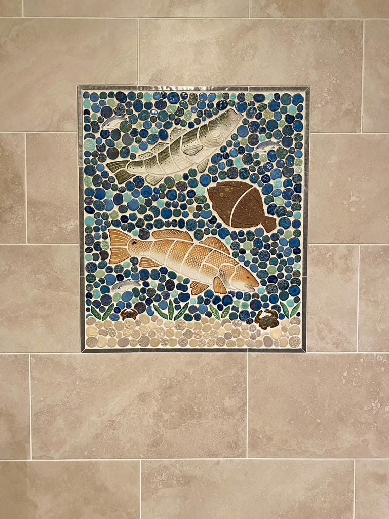 20x24 Handmade Ceramic Speckled Trout Backsplash or Shower Insert on ...