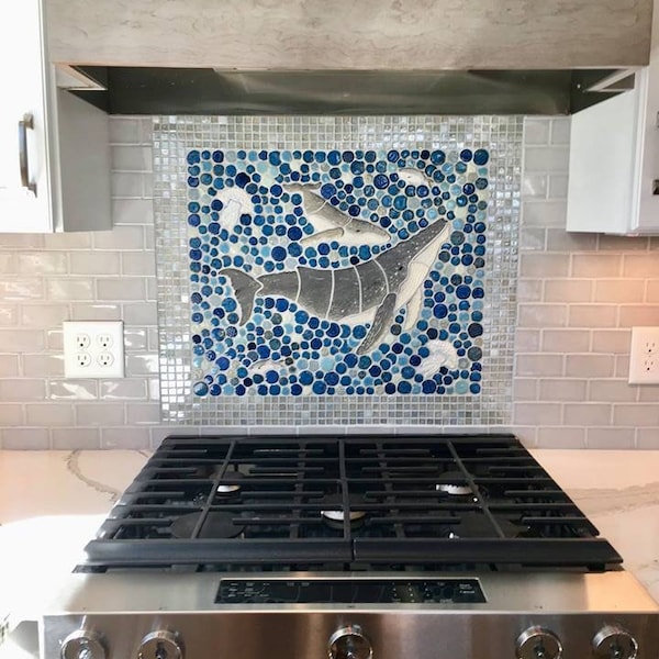 DIY Humpback Whale Ceramic Tile Mosaic Backsplash or Wall Art