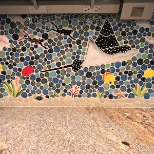 Custom ceramic tile Sea Life backsplash. (Custom Size to fit) Sold by size.