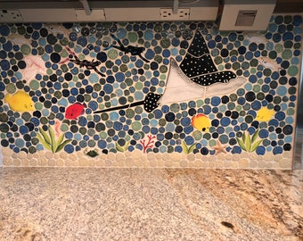 Custom ceramic tile SeaLife backsplash. (Custom Size to fit)