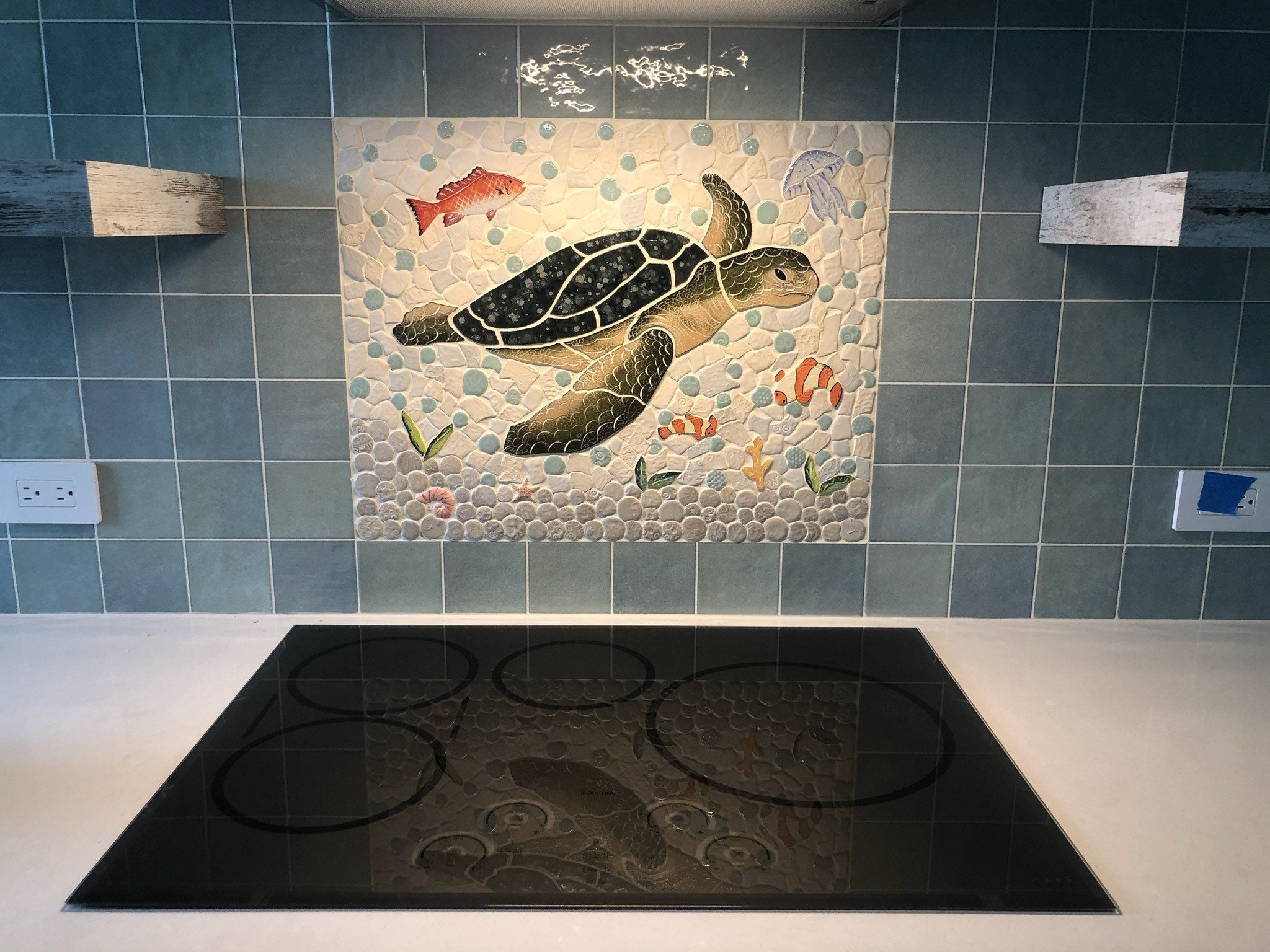 NEW Custom Ceramic Tile Mosaic Sea Turtle Indigo. Etsy