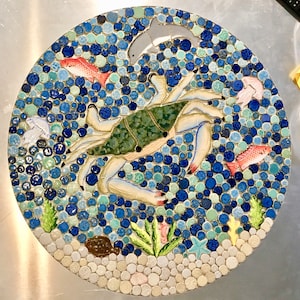 30 inch Custom Mosaic Blue Crab Back Splash or Shower Insert,