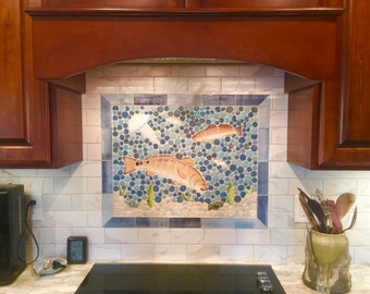 DIY Ceramic Tile Mosaic Redfish Backsplash