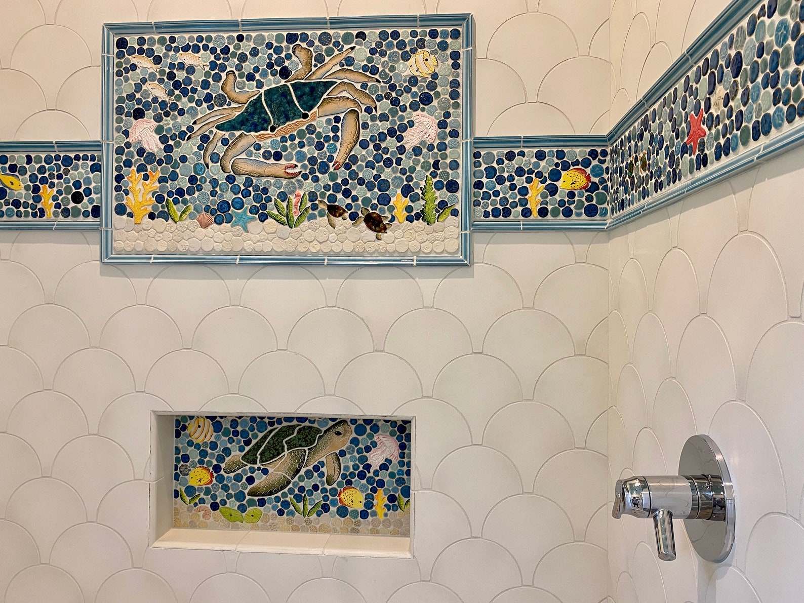 24x26 Handmade Ceramic Mosaic Backsplash or Shower Insert on Mesh ...