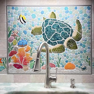 24x36 Custom Ceramic Mosaic Sea Turtle "Jalen" Back Splash or Shower Insert