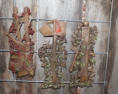 Vintage Burwood Products Faux Wood Wall Hanging Trio - Mailbox, Water Pump and Saw on Fence Post