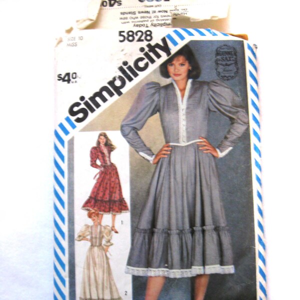 Vintage Simplicity Pattern from 1980s #5828 Gunne Sax Dress by Jessica McClintock Misses Size 10