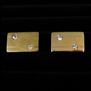 Gold Tone Cuff Links with Rhinestones Vintage