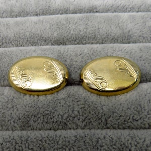 Anson Gold Tone Etched Oval Cuff Links Beveled Edges Vintage
