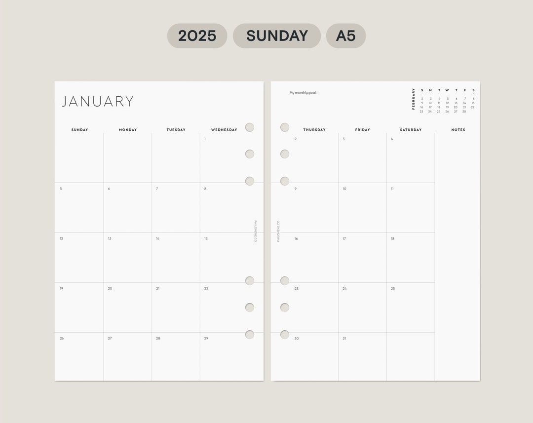 2025 Monthly Planner Refills – A5 Printable Agenda Inserts – Sunday ...