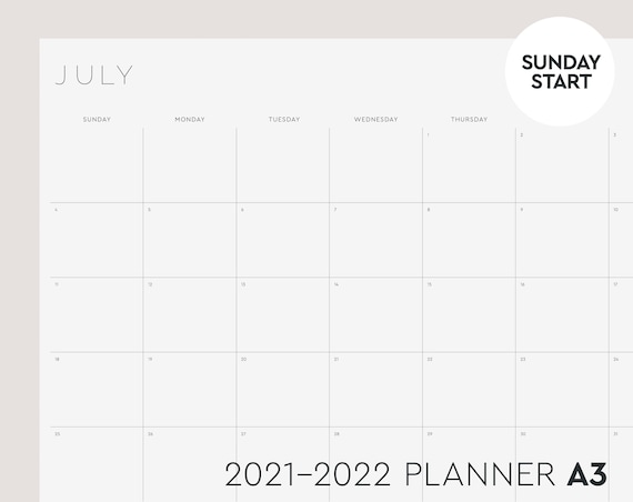 monthly planner 2021 22 sunday start a3 printable etsy australia