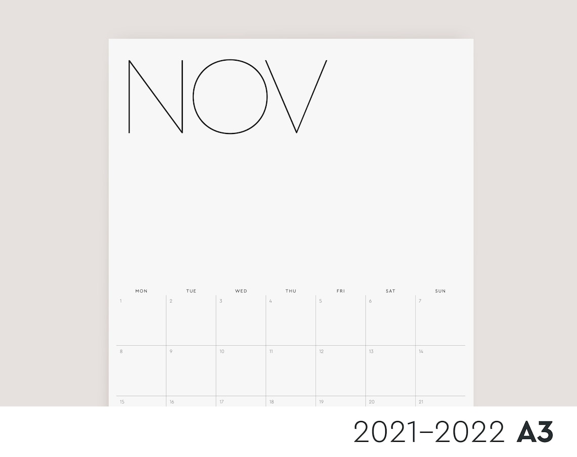 calendar 202122 printable a3 monday start financial year